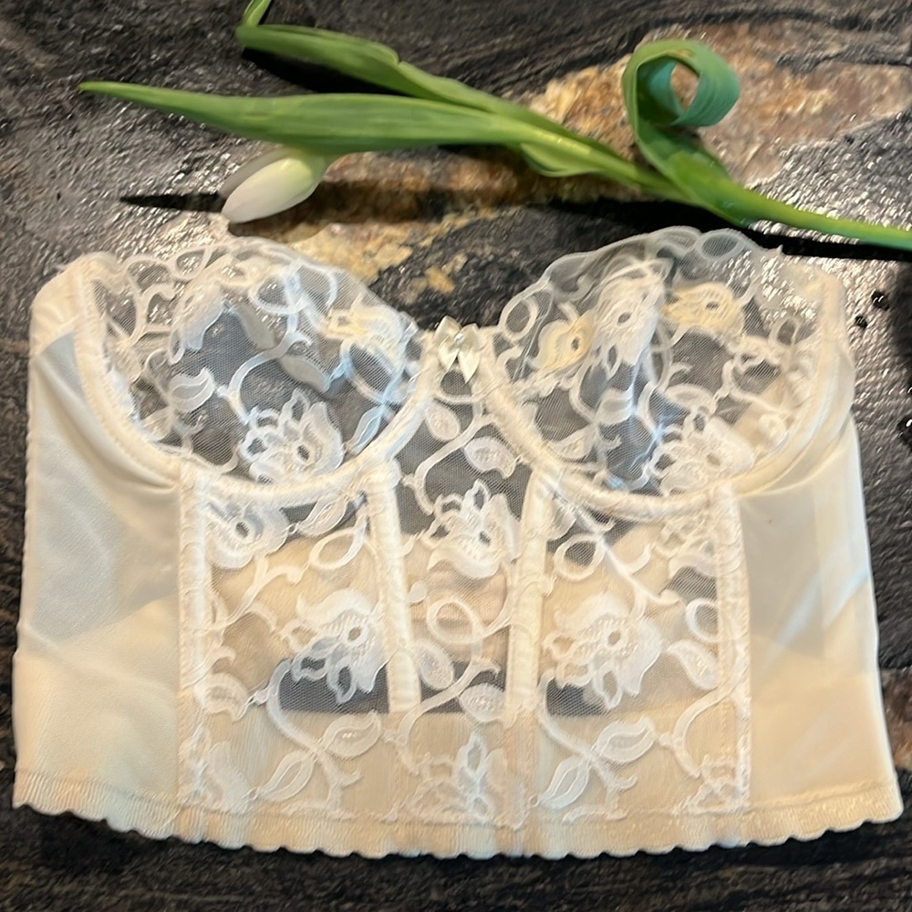 Victoria’s Secret ivory bustier LACE BRA Union Made Gold Label 36C wire women’s